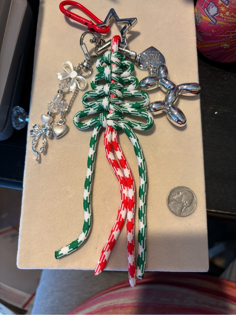 Festive Green & Red Christmas Tree Keychain / Bag Charm